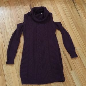 Sweater dress with cold shoulder